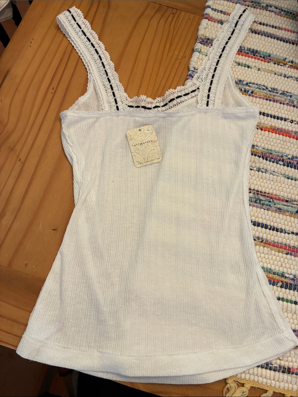 Intimately Free People Women’s White Lace-Trim Ribbed Tank Top, small NWT - Picture 2 of 5